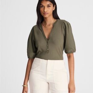 Madewell•Women's Puff-Sleeve Henley Top•Size S•NWT